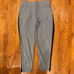 Athleta Brooklyn Plaid Ankle Plant in gray plaid with black stripe down the leg